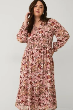 Ellos Plus collection Kjole med v-udskæring Rosa blommig Online
