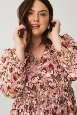 Ellos Plus collection Kjole med v-udskæring Rosa blommig Online