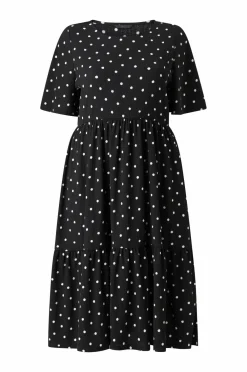 Ellos Plus collection Kjole med flæser Sort med hvid prik Online
