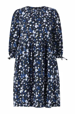 Ellos Plus collection Kjole med pufærmer Blå blomstret Online