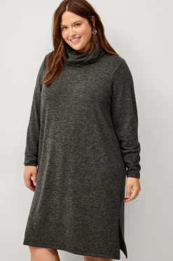 Ellos Plus collection Strikket kjole med turtleneck Mørkegrå meleret New