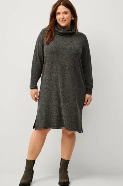 Ellos Plus collection Strikket kjole med turtleneck Mørkegrå meleret New