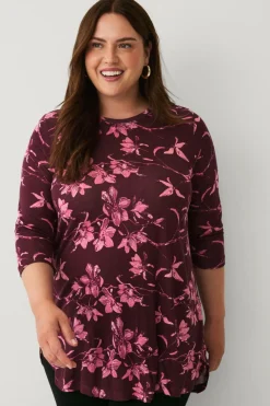 Ellos Plus collection Tunika med A-linje design Rød/rosa blomstret Outlet
