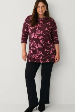 Ellos Plus collection Tunika med A-linje design Rød/rosa blomstret Outlet