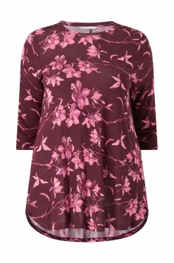 Ellos Plus collection Tunika med A-linje design Rød/rosa blomstret Outlet