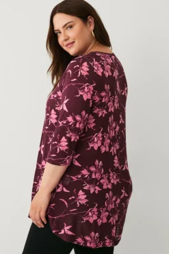 Ellos Plus collection Tunika med A-linje design Rød/rosa blomstret Outlet