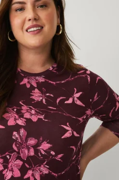 Ellos Plus collection Tunika med A-linje design Rød/rosa blomstret Outlet