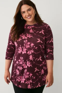 Ellos Plus collection Tunika med A-linje design Rød/rosa blomstret Outlet