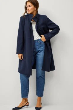 Ellos Plus collection Enkeltradet frakke med høj krave Mørkeblå Discount