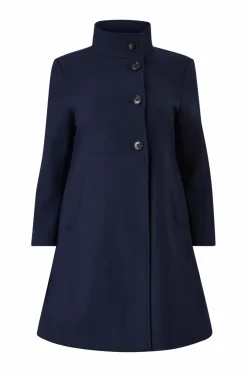 Ellos Plus collection Enkeltradet frakke med høj krave Mørkeblå Discount