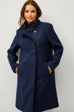 Ellos Plus collection Enkeltradet frakke med høj krave Mørkeblå Discount