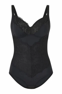 Ellos Shaping>Plus collection Shapingbody med blondedetaljer - medium støtte Sort