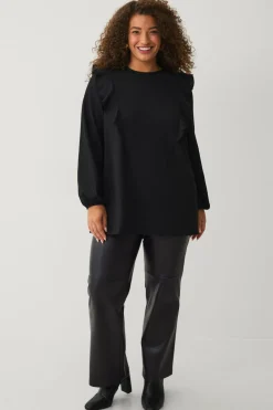 Ellos Toppe & Tank-Toppe>Plus collection Top med volanter og ballonærmer sort