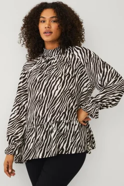 Ellos Plus collection Chiffonbluse med flæser zebraprint Best