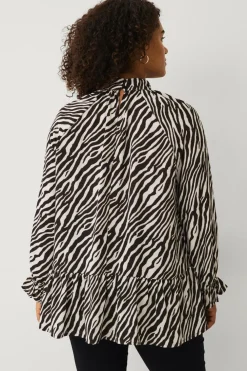 Ellos Plus collection Chiffonbluse med flæser zebraprint Best