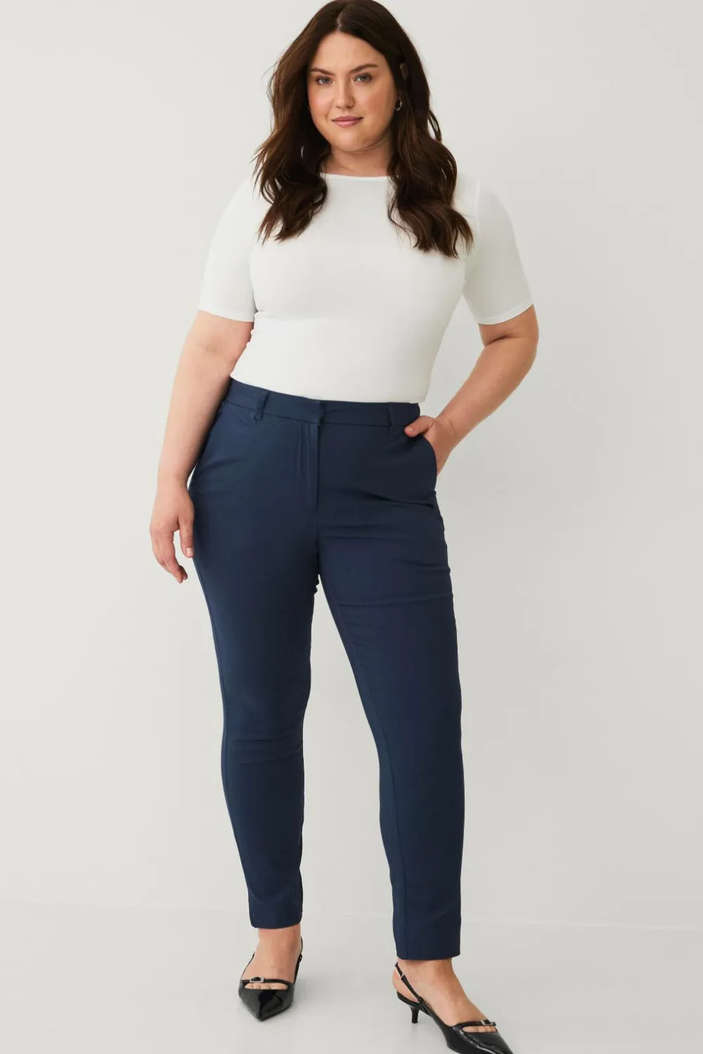 Ellos Plus collection Lige bukser med stretch Mørkeblå Outlet