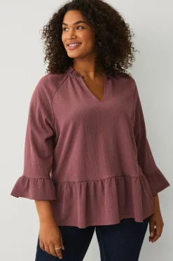 Ellos Plus collection Top i struktureret jersey brun/rosa Outlet