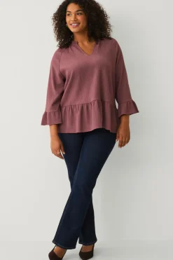 Ellos Plus collection Top i struktureret jersey brun/rosa Outlet