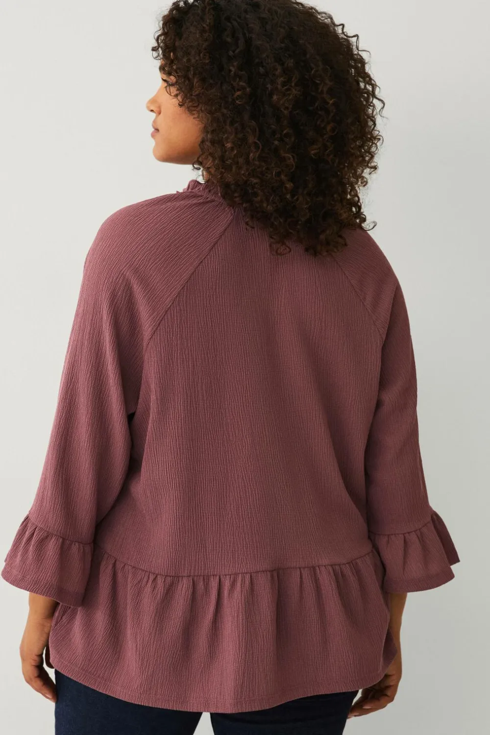 Ellos Plus collection Top i struktureret jersey brun/rosa Outlet