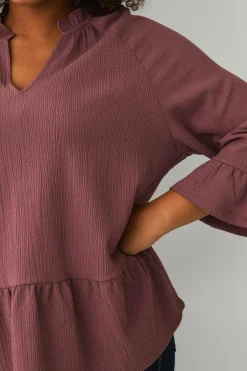 Ellos Plus collection Top i struktureret jersey brun/rosa Outlet