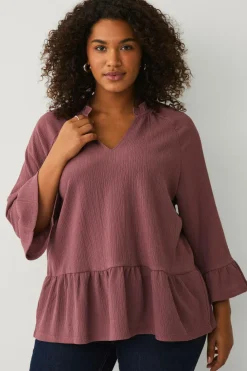 Ellos Plus collection Top i struktureret jersey brun/rosa Outlet