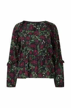 Ellos Plus collection Bluse med volanter Rød blomstret Discount