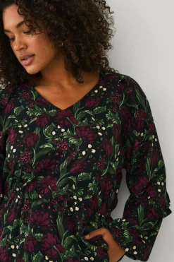 Ellos Plus collection Bluse med volanter Rød blomstret Discount