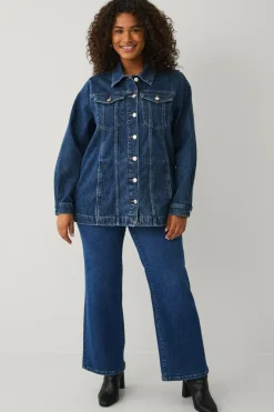 Ellos Jakker & Frakker>Plus collection Cowboyjakke med bindebælte Mørkeblå