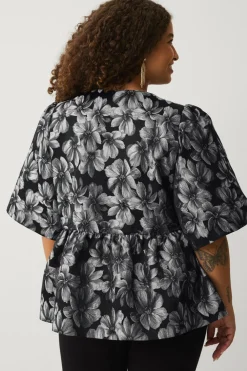 Ellos Plus collection Bluse med pufærmer sølv blommig Outlet