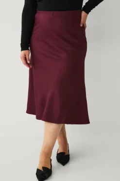 Ellos Nederdele>Plus collection Nederdel med elastik i taljen Vinrød