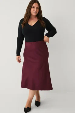 Ellos Nederdele>Plus collection Nederdel med elastik i taljen Vinrød