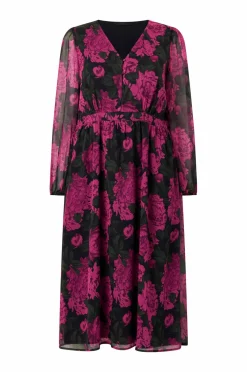 Ellos Plus collection Kjole i chiffon med ballonærme Rosa blomstret Online