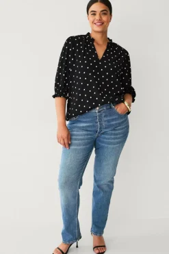 Ellos Toppe & Tank-Toppe>Plus collection Top med pufærmer Sort med hvid prik