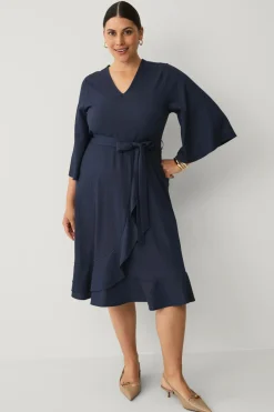Ellos Kjoler>Plus collection Kjole med bindebælte Navy