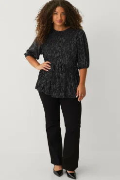 Ellos Toppe & Tank-Toppe>Plus collection Top med pufærmer sort