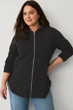 Ellos Sweatshirts & Hoodies>Plus collection Sweatshirt med hætte og lynlås Sort
