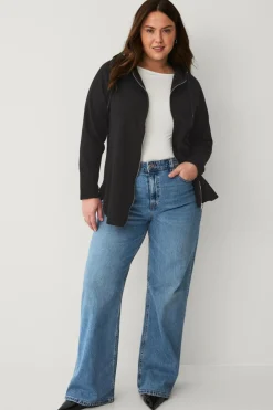 Ellos Sweatshirts & Hoodies>Plus collection Sweatshirt med hætte og lynlås Sort