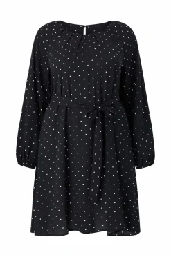 Ellos Kjoler>Plus collection Kjole med ballonærmer Sort med prik