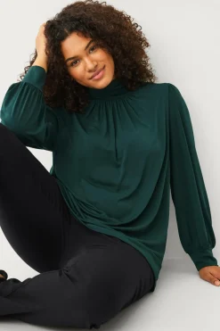 Ellos Plus collection Top med pufærmer mørkegrøn Online