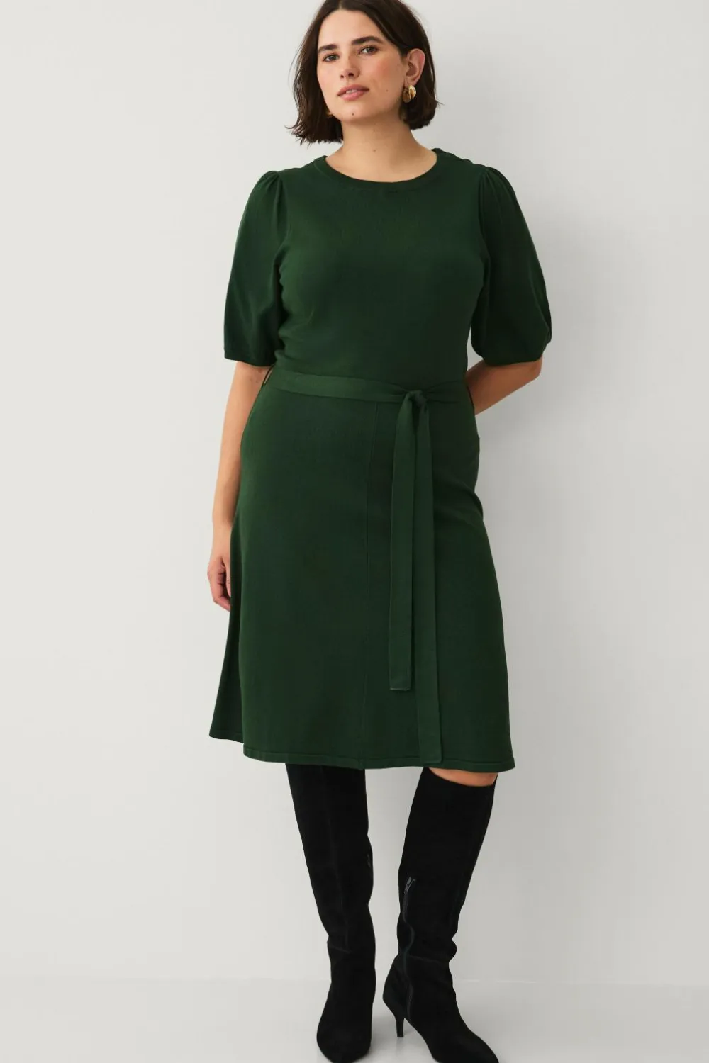 Ellos Plus collection Strikket kjole med kort ærme Grøn Discount