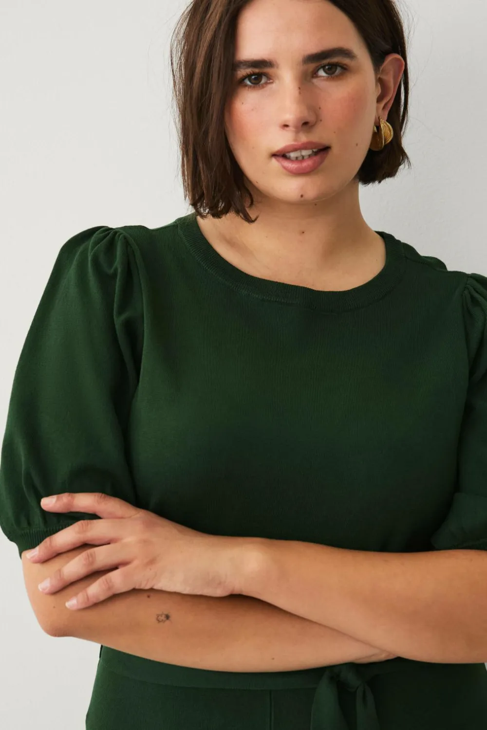 Ellos Plus collection Strikket kjole med kort ærme Grøn Discount