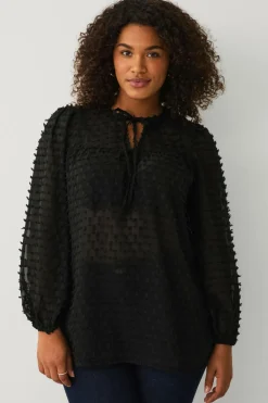 Ellos Plus collection Vid bluse med ballonærmer sort New