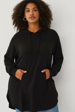 Ellos Plus collection Lang sweatshirt med hætte sort Outlet