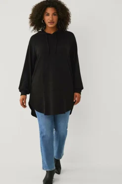 Ellos Plus collection Lang sweatshirt med hætte sort Outlet