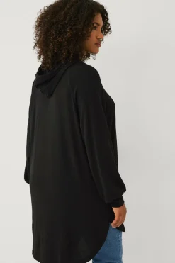 Ellos Plus collection Lang sweatshirt med hætte sort Outlet