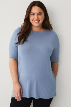 Ellos Plus collection Blød top med bådhals Blå Sale