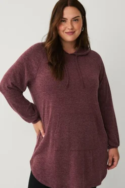 Ellos Plus collection Lang sweatshirt med hætte mørkrosa Outlet