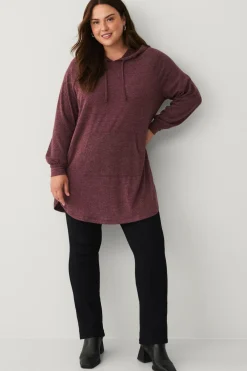 Ellos Plus collection Lang sweatshirt med hætte mørkrosa Outlet