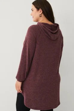 Ellos Plus collection Lang sweatshirt med hætte mørkrosa Outlet