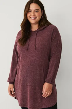 Ellos Plus collection Lang sweatshirt med hætte mørkrosa Outlet